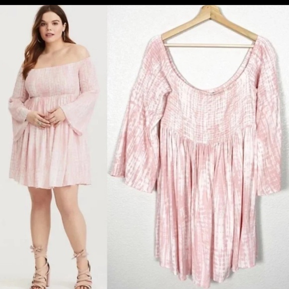 Elegant Torrid Plus Size Pink Off-Shoulder Dress - Picture 1 of 8